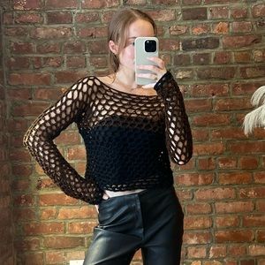 Hand Crochet Mesh Shrug/Long-sleeve